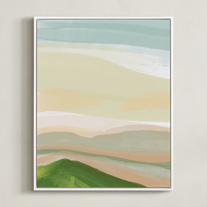 "Hills from Home" - Art Print in Pasture Green by Inkblot Design - Framed Canvas