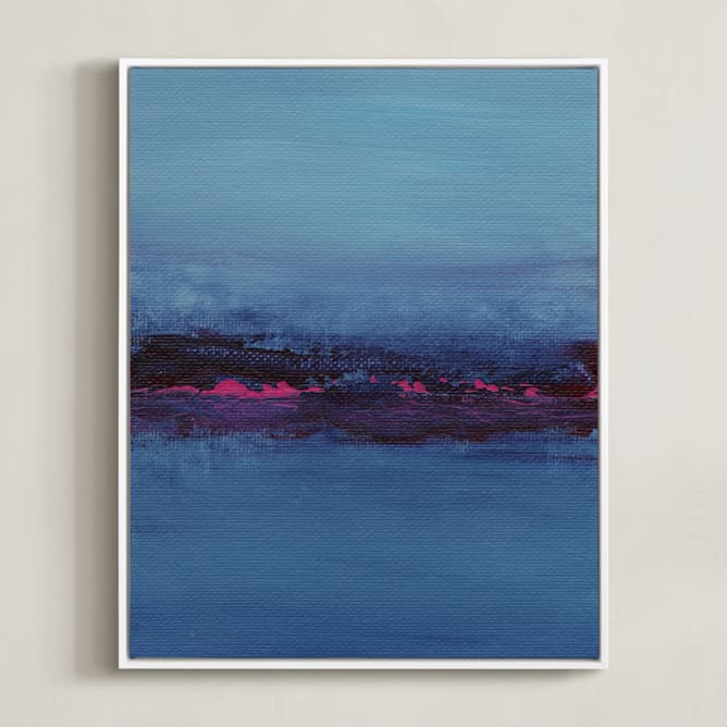 "Lights on the Lake" - Art Print in Midnight Blue by Lindsay Megahed - Framed Canvas