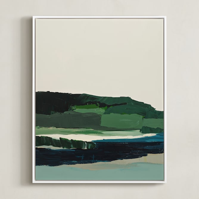"Spring Seascape Diptych I" - Art Print in Deep Green by Caryn Owen - Framed Canvas