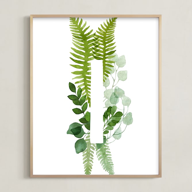 "Floral Monogram I" - Art Print in grass green by Helga Wigandt - Framed