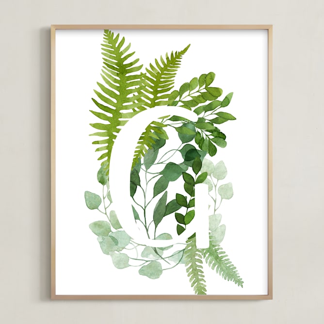 "Floral Monogram G" - Art Print in mint green by Helga Wigandt - Framed