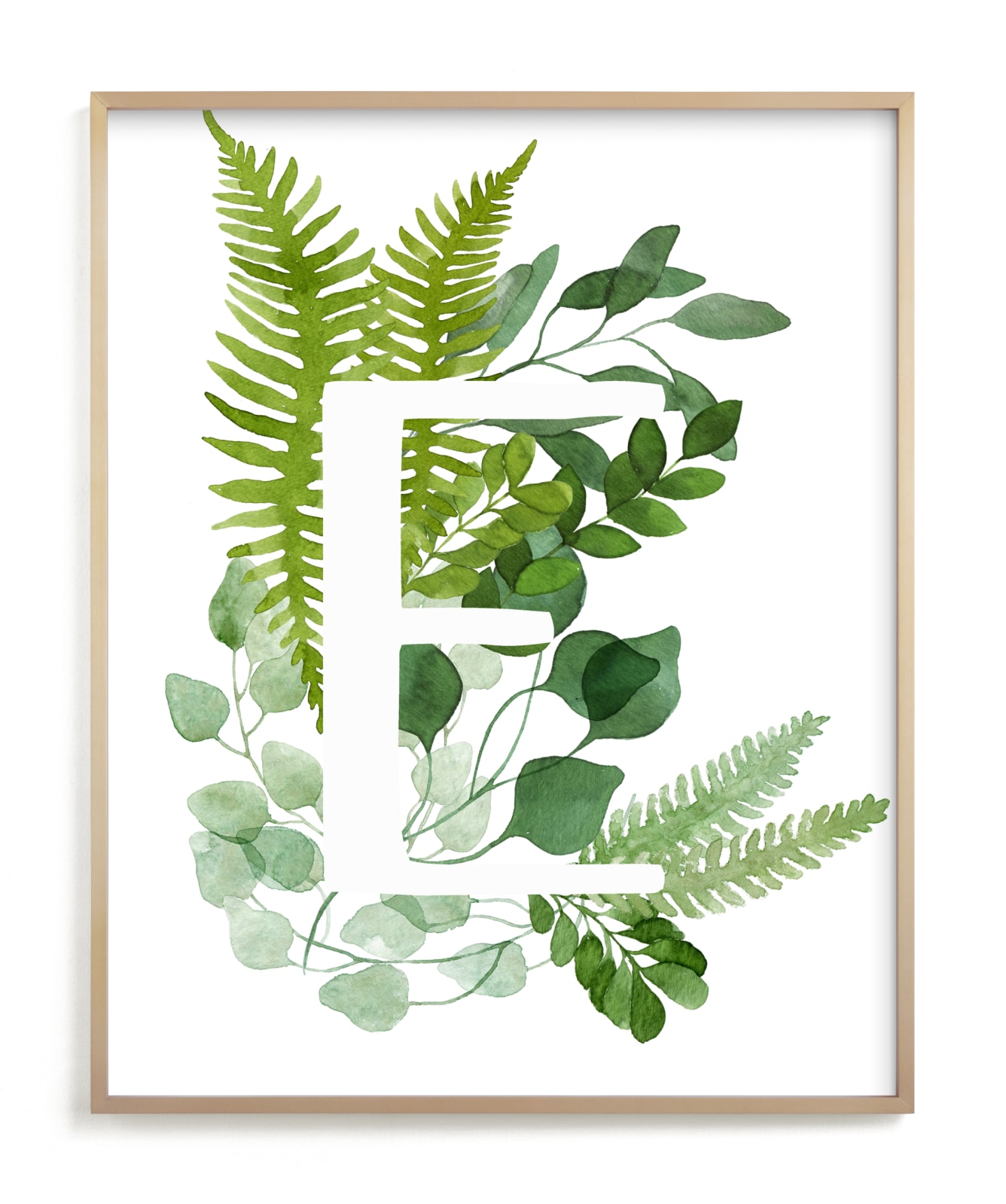 "Floral Monogram E" - Art Print in grass green by Helga Wigandt - Framed