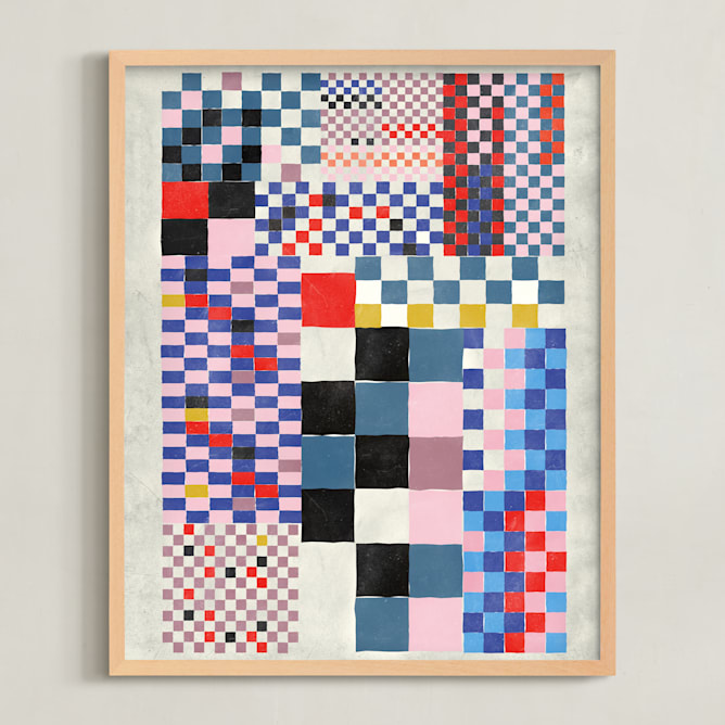 "Checker Madness" - Art Print in Marine Blue by Krissy Callahan - Framed