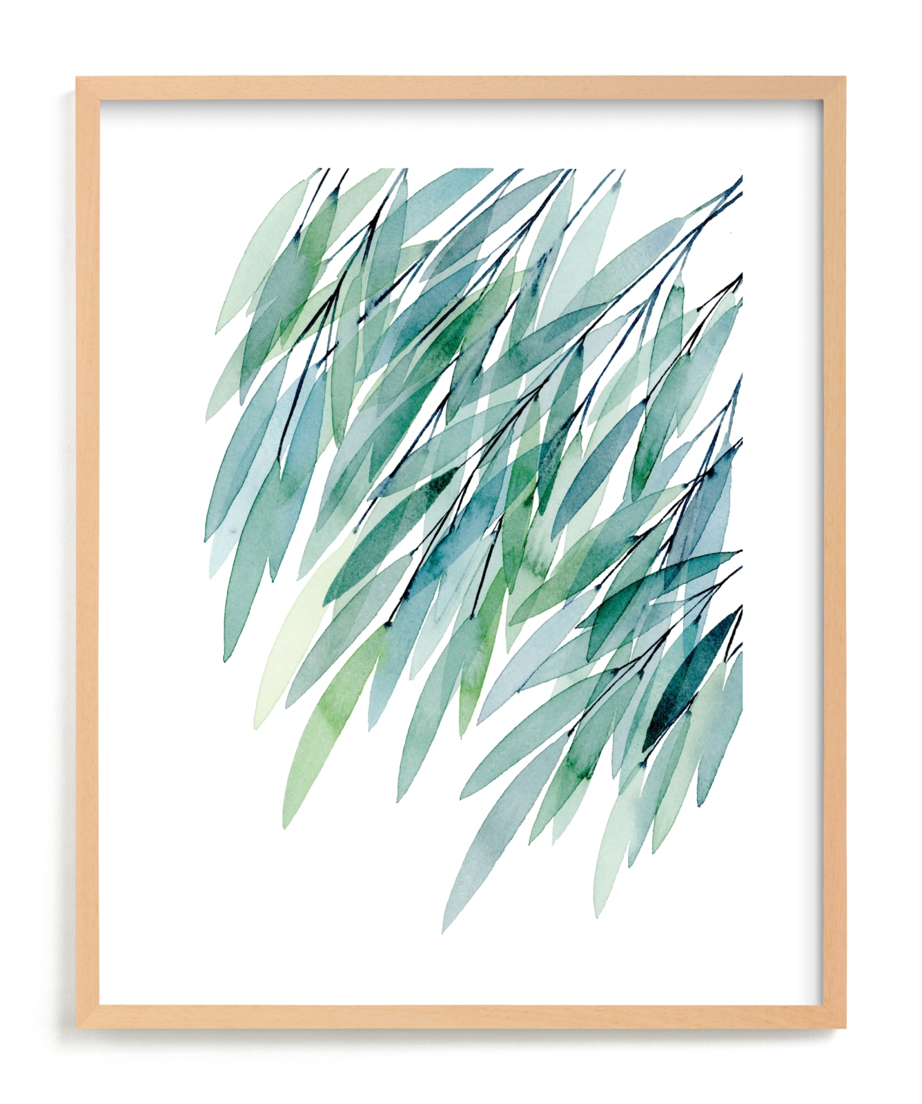 "Turquoise Rustling Leaves No. 1" - Art Print in Turquoise Green by Priscilla Lee - Framed