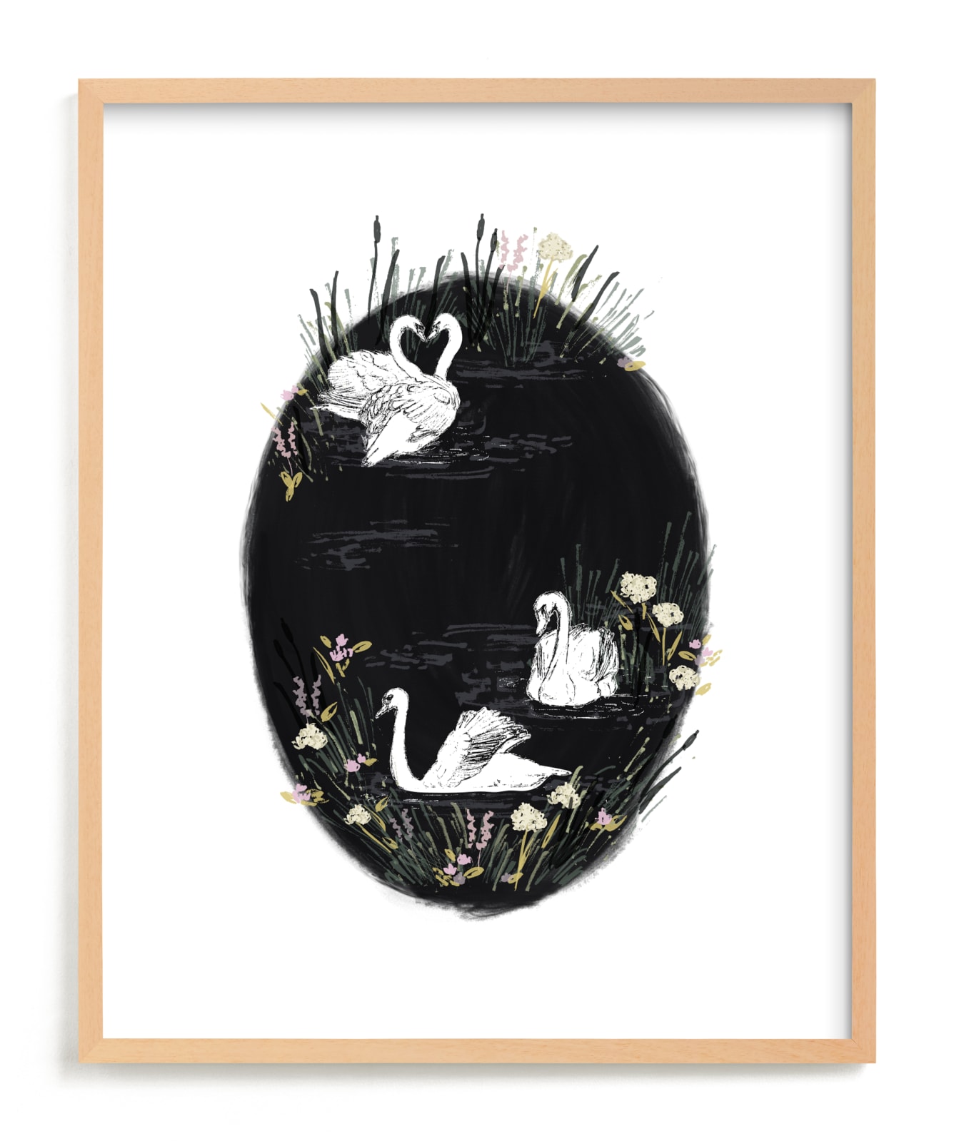 "Sweet Swan Lake" - Art Print in Spring by Shiny Penny Studio - Framed