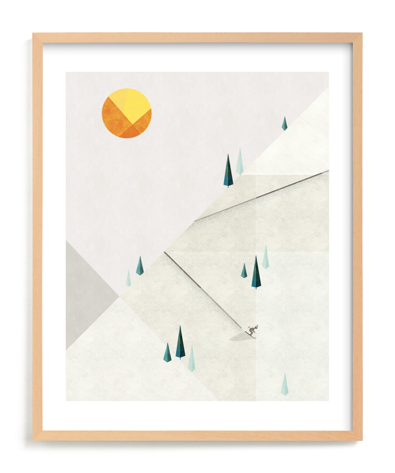 "Mountain Adventure" - Art Print in Snow by Robert and Stella - Framed