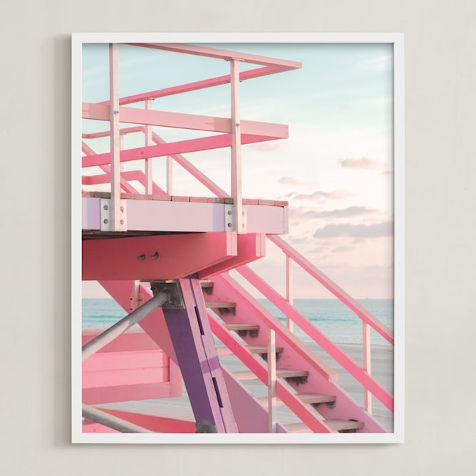 "Oceanside View" - Art Print in Cotton Candy by Jennifer Mckinnon Richman - Framed