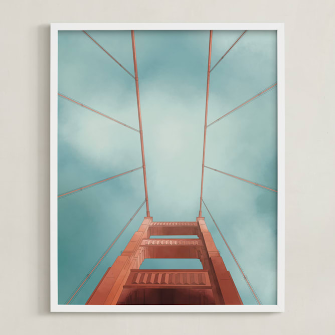 "San Francisco Golden Gate Bridge" - Art Print in Slate Blue by Lauren Cheng - Framed