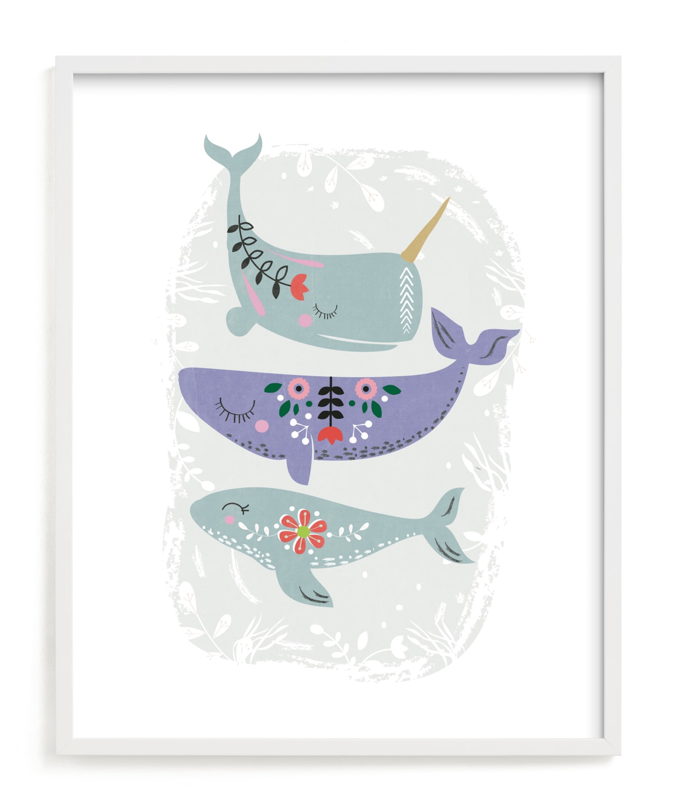 "Folk Whales" - Limited Edition Art Print by Hannah Williams in beautiful frame options and a variety of sizes.
