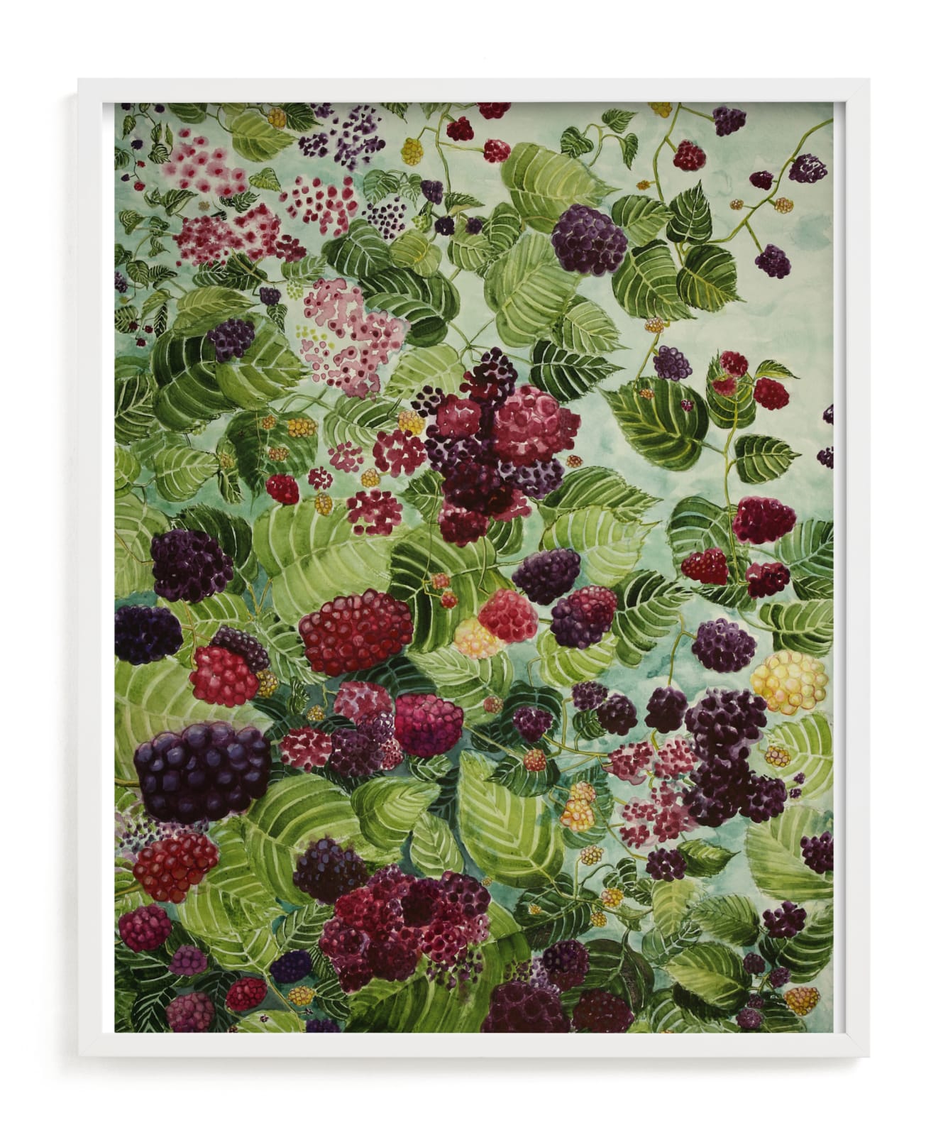"Berries in the Wind" by Janie Allen in beautiful frame options and a variety of sizes.