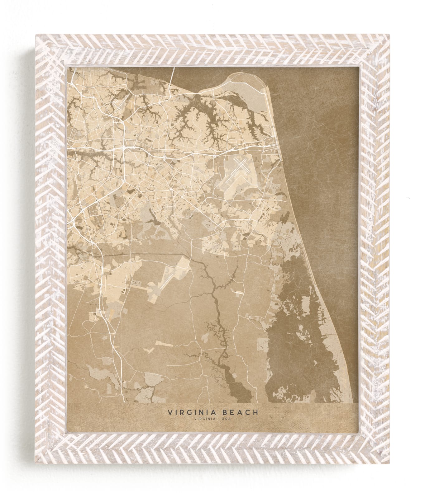 "Virginia Beach vintage-looking city map" by Rosana Laiz Blursbyai in beautiful frame options and a variety of sizes.