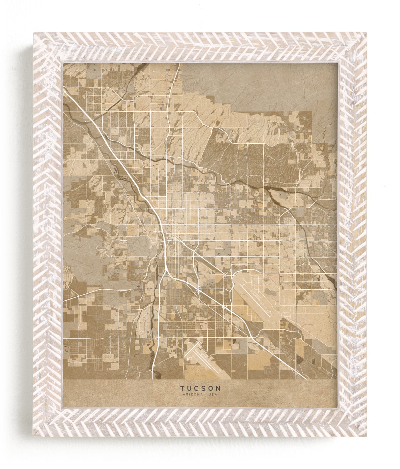 "Tucson, AZ, vintage-looking city map" by Rosana Laiz Blursbyai in beautiful frame options and a variety of sizes.
