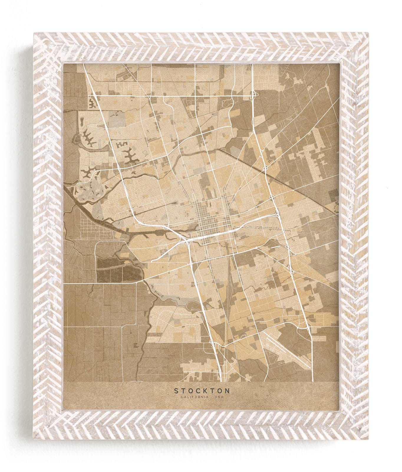 "Stockton, CA, vintage-looking city map" by Rosana Laiz Blursbyai in beautiful frame options and a variety of sizes.