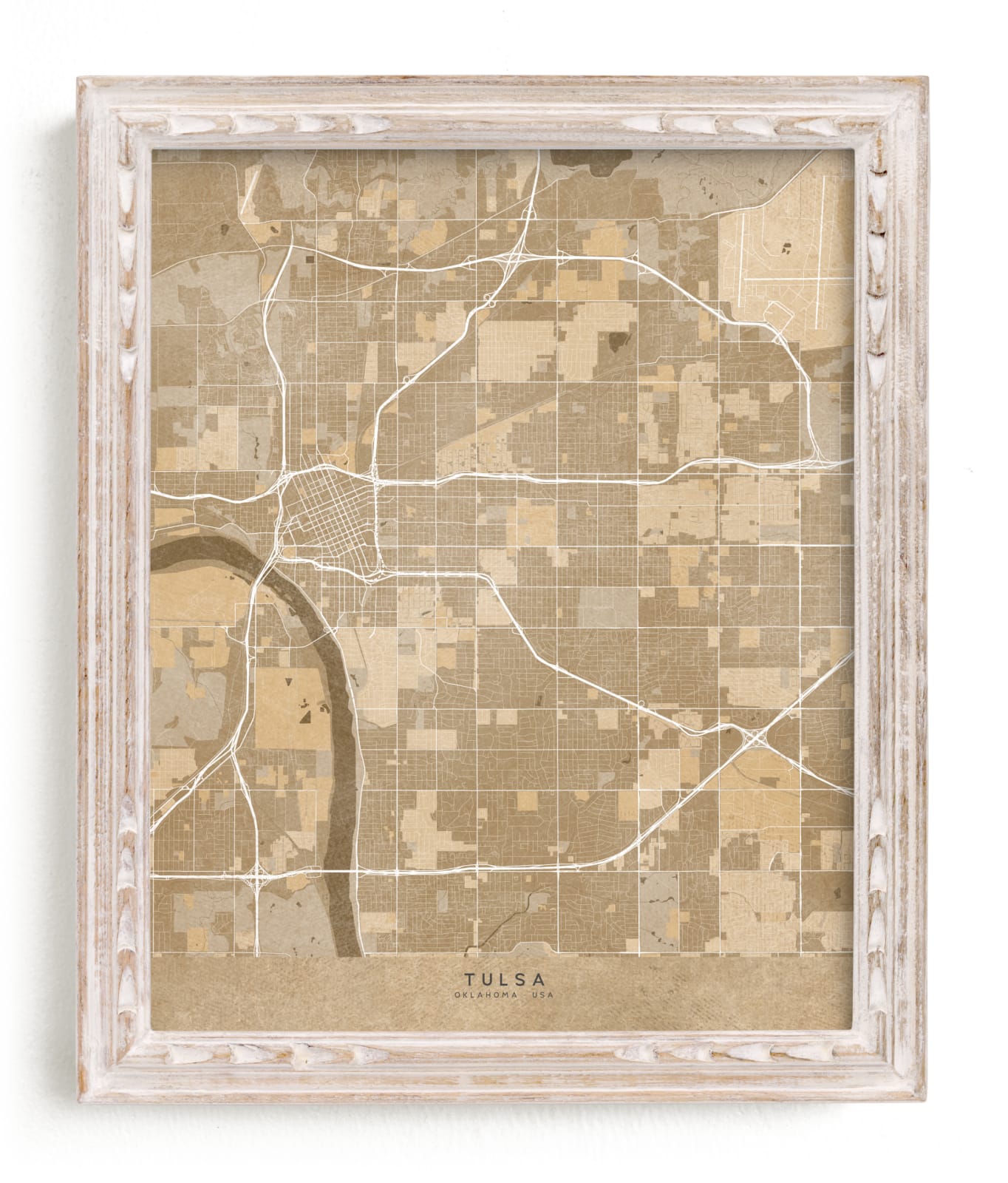 "Tulsa, OK, vintage-looking city map" by Rosana Laiz Blursbyai in beautiful frame options and a variety of sizes.