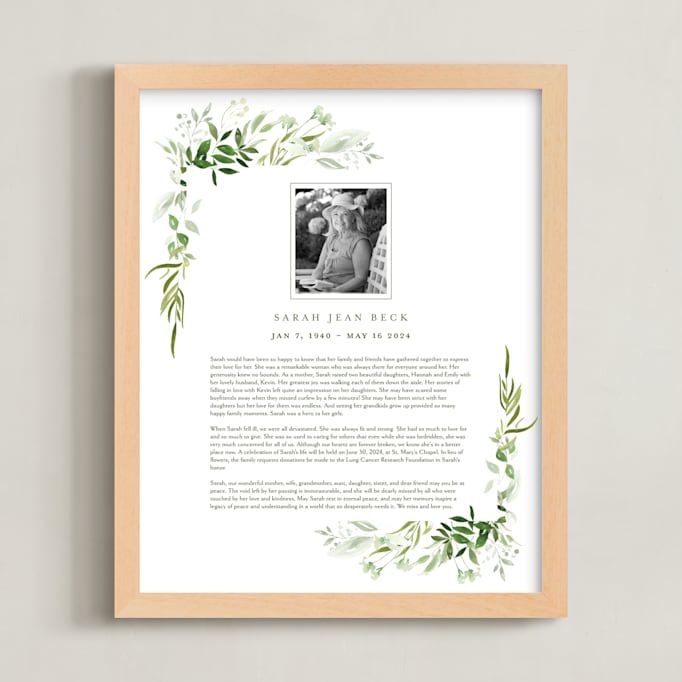 "Verdure Obituary Print" - Memorial Obituary Prints by Leah Bisch in beautiful frame options and a variety of sizes.