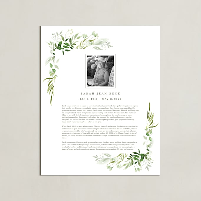 "Verdure Obituary Print" - Custom Print in White by Leah Bisch - Unframed