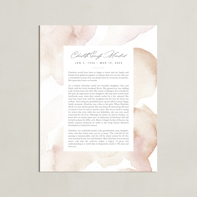 "Flow Non-Photo Obituary Print" - Custom Print in Blush by Creo Study - Unframed