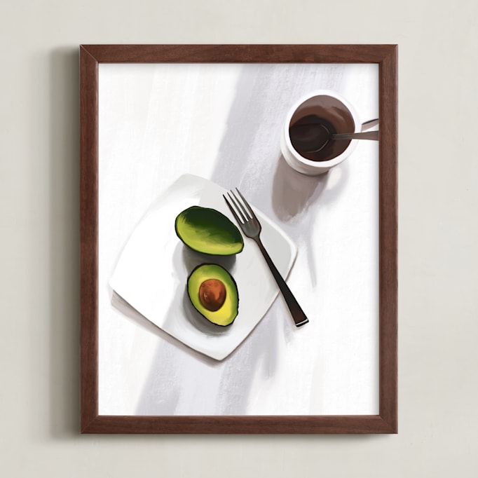 "Flatlay Avocado" - Art Print in Bright White by Kinga Subject - Framed