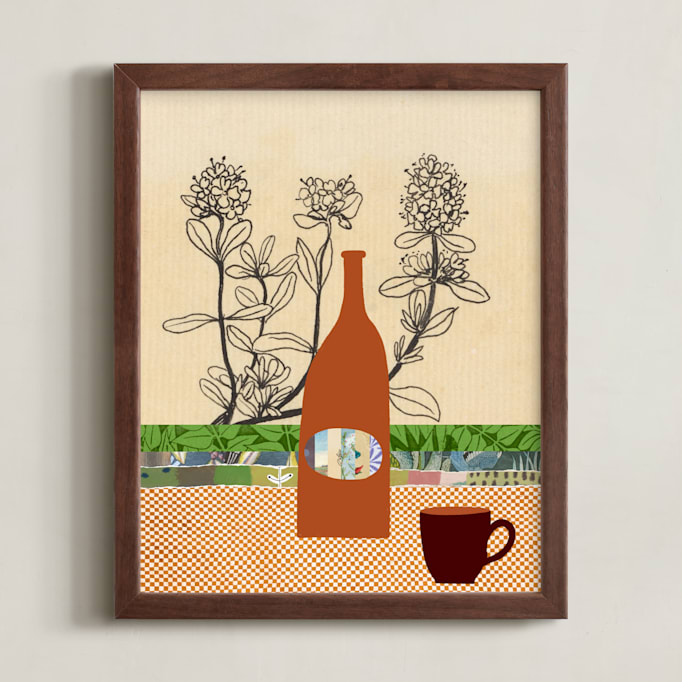 "Paper Still Life with Bottle" - Art Print in Beachy Beige by Lee-Anne Schmidt - Framed