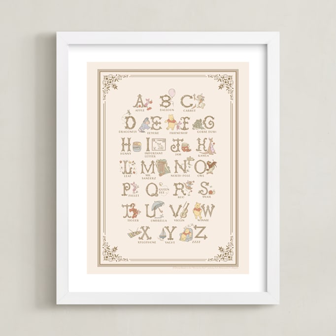 "Disney's Pooh Alphabet" - Art Print in Beige by Teju Reval - Framed