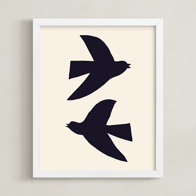 "Birds" - Art Print in Navy by Alexandra Dzh - Framed