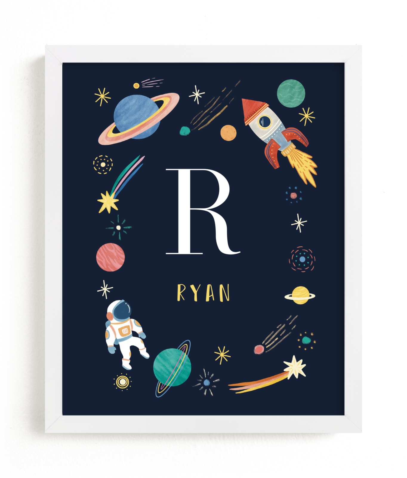 "Space Adventure" - Personalized Art Print in Midnight by Elly - Framed