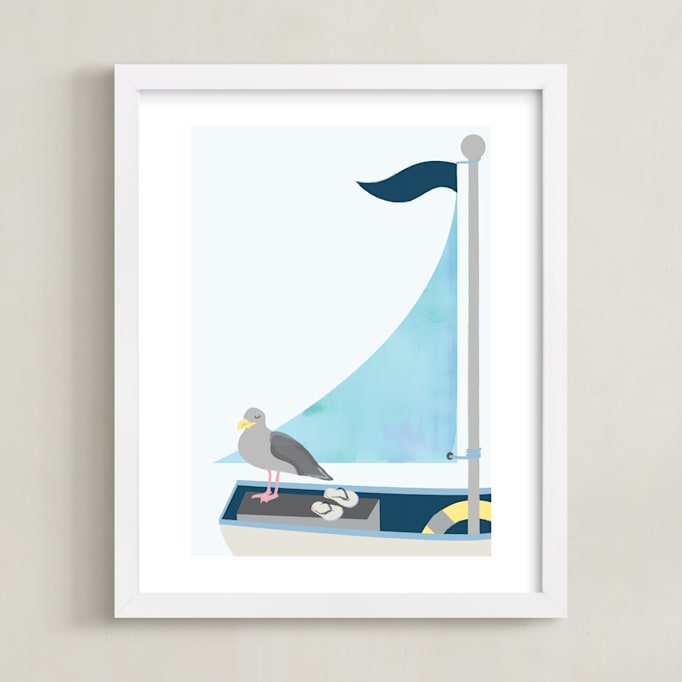 "Little Sailor" - Art Print in light blue by Kanika Mathur - Framed