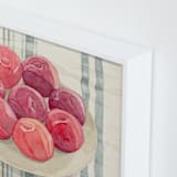 "red plums on linen tablecloth" - Art Print in Plum Red by Pippa Shaw - Frame Close-up
