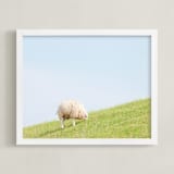 "Sheep at Lunch" - Art Print in Apple Green by Alexandra Feo - Framed