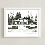 "Custom House Portrait with Text" - Custom Print in Olive Shadow by Minted - Framed