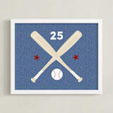"Little Slugger Series 3" - Personalized Art Print in Denim by Pinky Diamond Studio - Framed