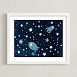 "Through space and time" - Art Print in Prussian blue by raven erebus - Framed