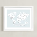 "Beautiful World Map" - Art Print in Soft Sky by Jessie Steury - Framed