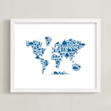 "Little Big World Map" - Art Print in Bluebell by Jessie Steury - Framed