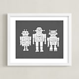"Robot Buddies" - Art Print in Charcoal by Jessie Steury - Framed