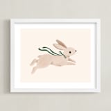 "Rabbit With Bow" - Art Print in Hunter Green by Vivian Yiwing - Framed