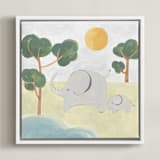 "Safari Friends 3" - Art Print in Lime by Teju Reval - Framed Canvas
