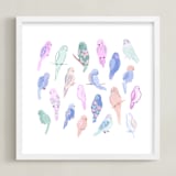 "Budgie Flock" - Art Print in Sherbet by Tishya Oedit - Framed
