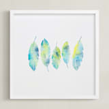 "Feathers Collage" - Art Print in Robin's Egg Blue by Mia Posada - Framed