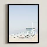 "The Pastel Blue Lifeguard House" - Art Print in Pastel blue by Caroline Mint - Framed