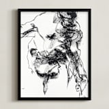 "Drawing 264 - Gesturing Man" - Art Print in Rich Ebony by Derek overfield - Framed