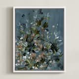 "Hydrangeas at Dusk" - Art Print in Ocean by Kelly Ventura - Framed Canvas