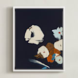 "Abstract Botanical Navy Shadows #2" - Art Print in dark navy blue by Caryn Owen - Framed Canvas