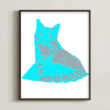 "Cat Playing Poker" - Art Print in Bright Blue by Hannah Graham - Framed