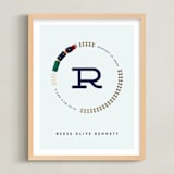 "Track Initial" - Personalized Foil-Pressed Art Print in Sky Blue by Erica Krystek - Framed