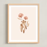 "Bear with Flowers" - Art Print in Tan by Vivian Yiwing - Framed