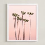 "Seven Palmtrees" - Art Print in Warm rosy sunset by Lisa Sundin - Framed
