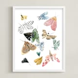 "Moths" - Art Print in Moss Green by Emilie Simpson - Framed