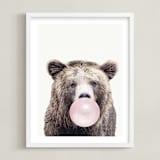 "Bubblegum: Bear" - Art Print in bubblegum pink by Maja Cunningham - Framed
