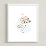 "Little Flower Flamingo" - Art Print in White by Jennifer Postorino - Framed